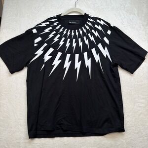Neil Barrett Fair Isle Lightning Bolt T Shirt Black White Graphic Tee Mens XL